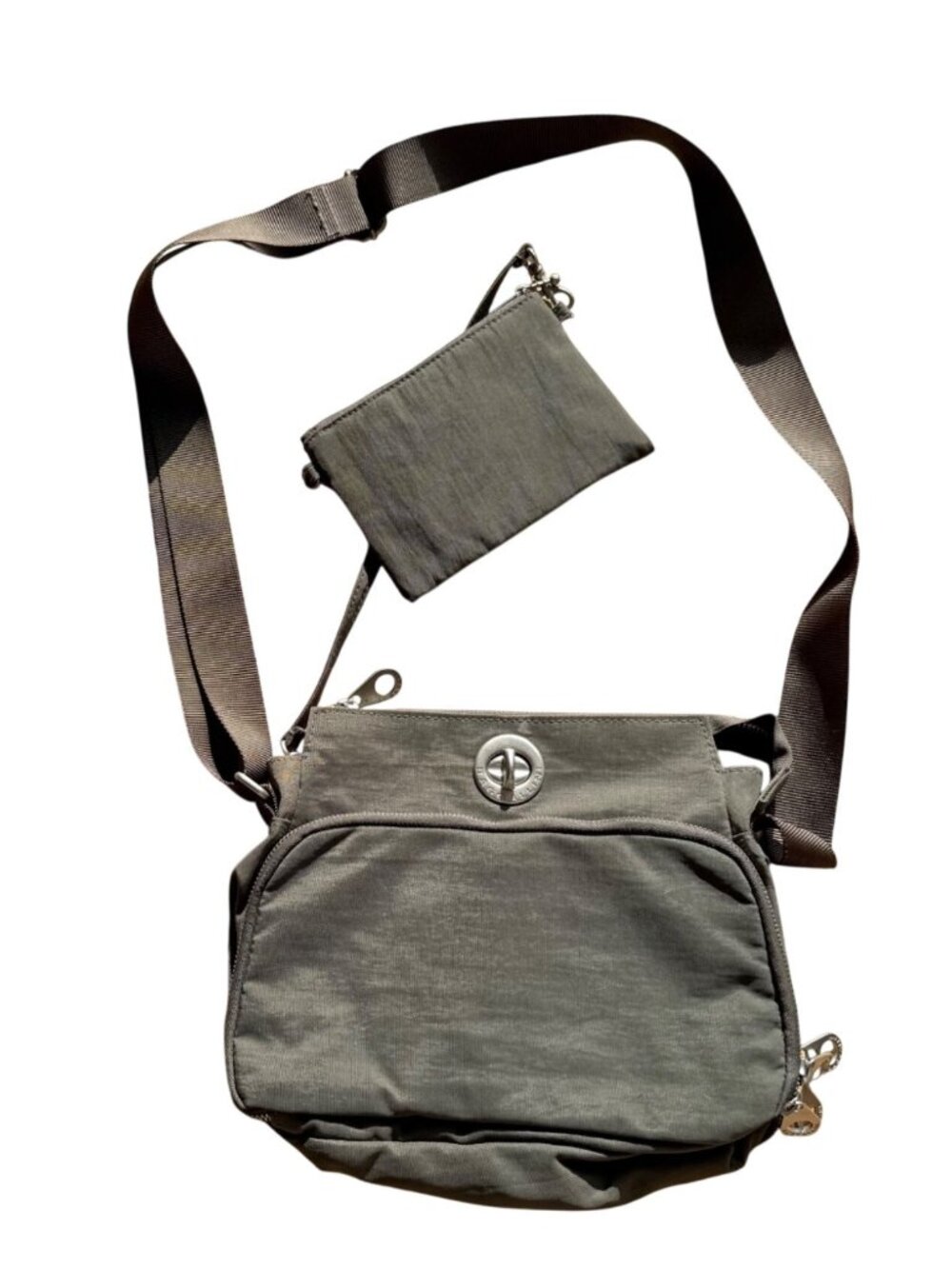 Baggallini Women's Calais Crossbody Bag Green Nylon Turn Lock RFID Travel Purse
